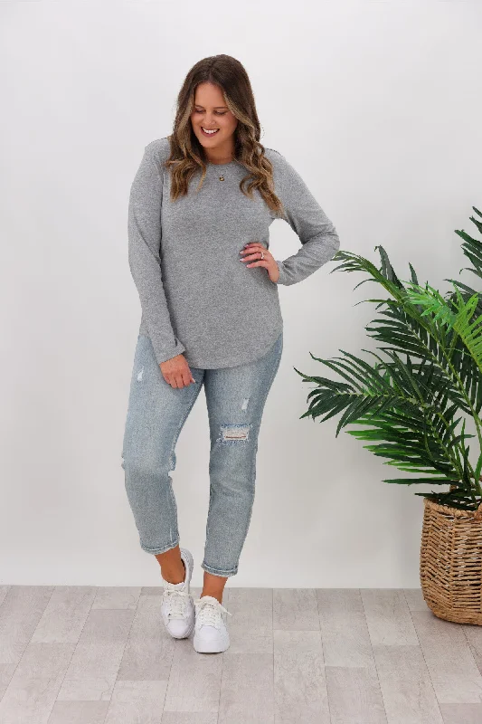 Trendy Women's Collection AS Colour Curve Long Sleeve Tee Grey Marle