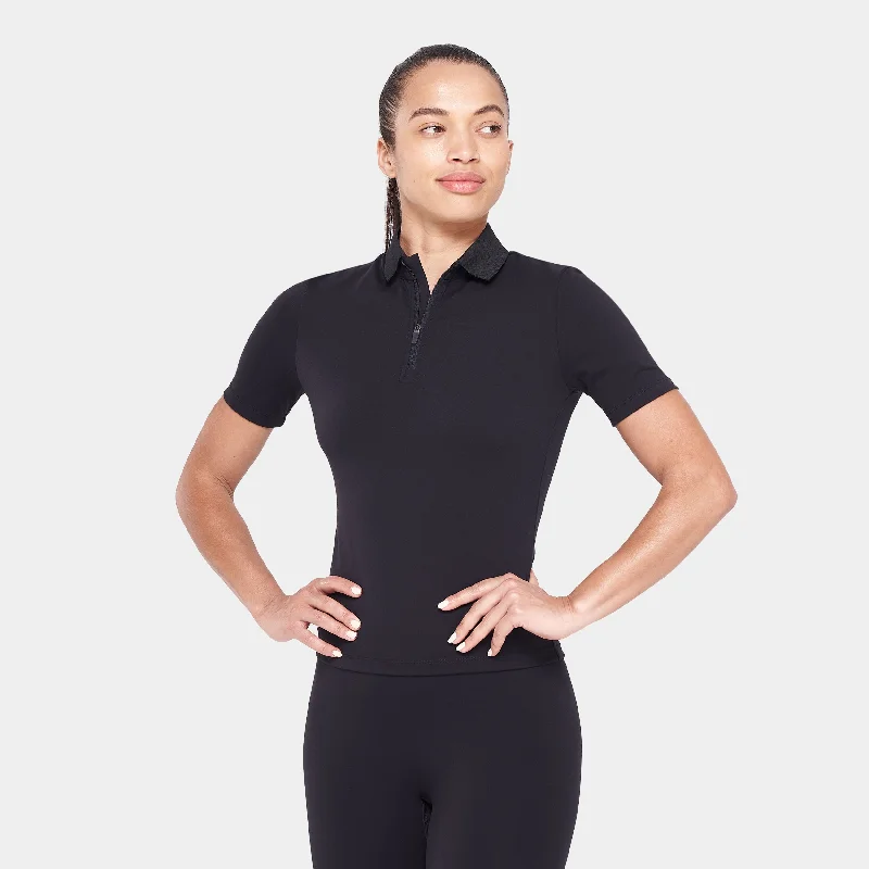 Fashionable Dresses for Women Zip Up Polo High Hip Tee - Black