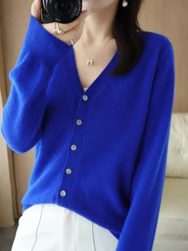 Trendy Pulse V-neck Short Women Cardigan Sweater