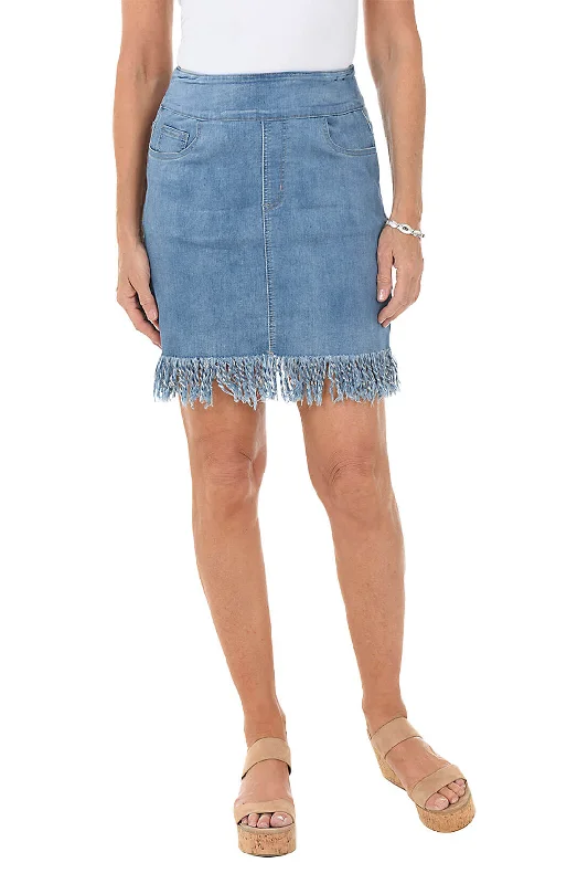 Chic & Cozy Collection Fringed Pull-On Denim Skirt