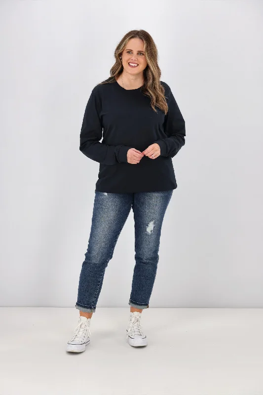 Dive Into Trendy Women's Fashion As Colour Dice Long Sleeve Tee Navy