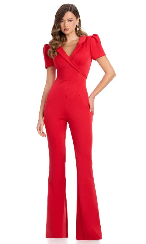 Seasonal Fashion Ashley Lauren 11966 - V-Neck Scuba Jumpsuit