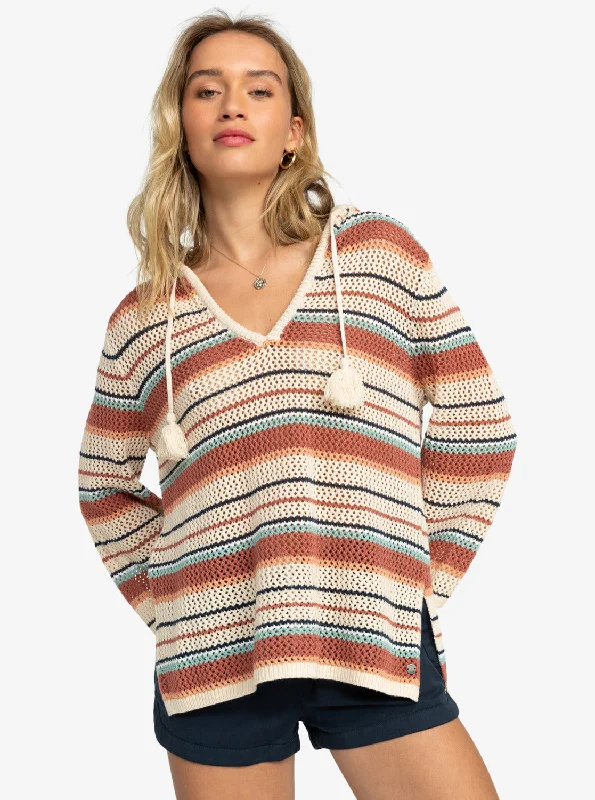 Glamorous Evening Wear After Beach Break Stripe Poncho Hoodie - Tapioca Heart Stripe