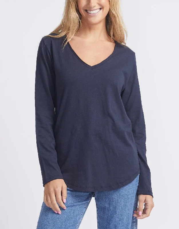 Stylish Women's Apparel Original V-Neck Long Sleeve T-Shirt - Navy