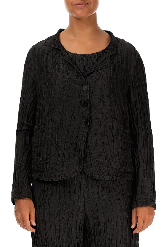 Elegant Simplicity Wardrobe Short Crinkled Black Silk Jacket