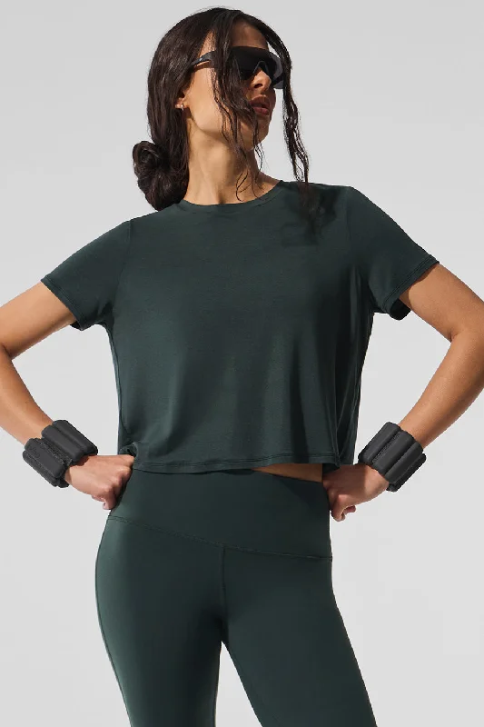 Elegant Women’s Clothing Cropped All Day Short Sleeve - Charcoal Green