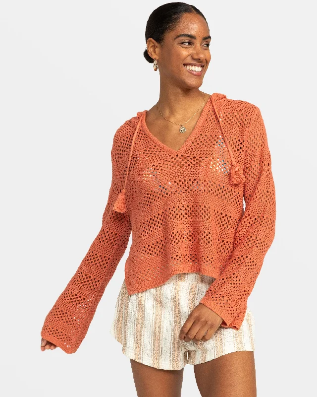 Fashionista Favorites After Beach Break Hooded Poncho Sweater - Apricot Brandy