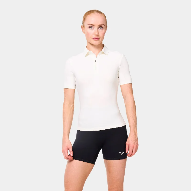 Women’s High Street Fashion Zip Up Polo High Hip Tee - Pearl White