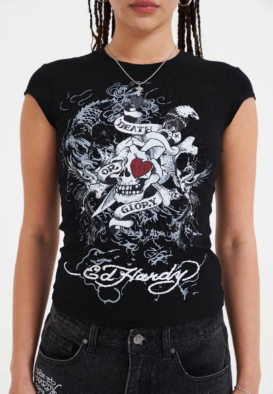 Limited Time Offer Womens Death Or Glory Love Cap Sleeve T-Shirt Top - Black