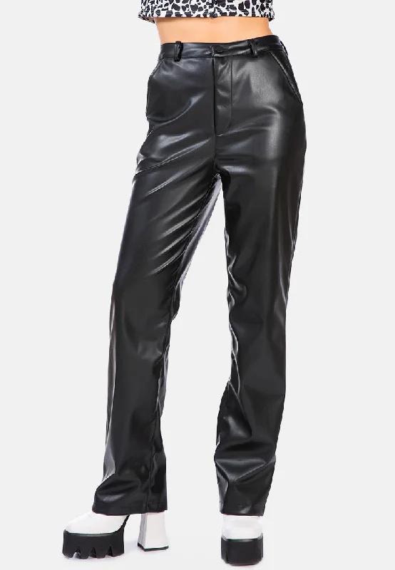 Evening Elegance Faux Leather High Waist Straight Trousers