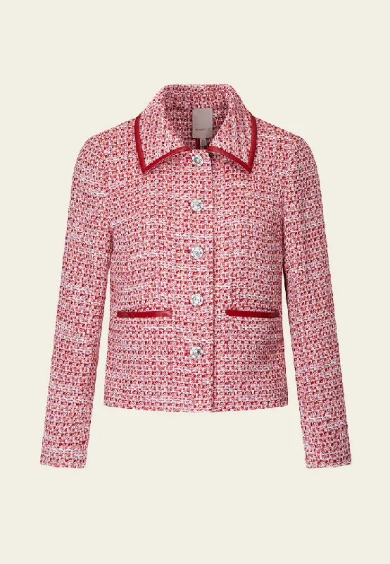 Winter Wardrobe Clearance Red Leather-trimmed Collar Tweed Jacket