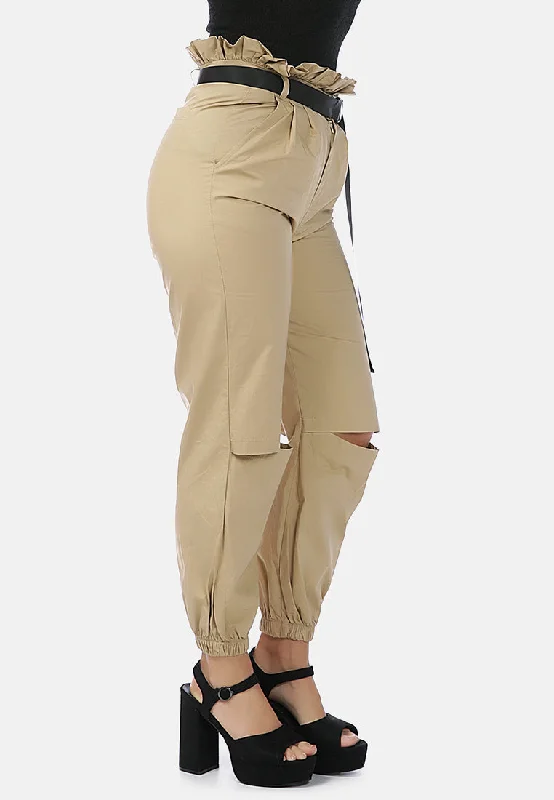 Big Savings Paper Bag Pants With Buckled Belt