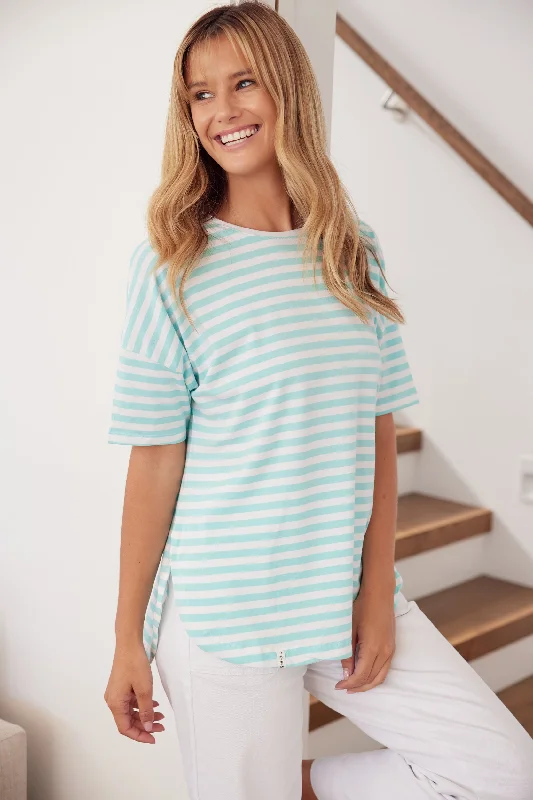 Women's Fashion Clothing Lauren Short Sleeve Tee - Tonic Blue/White Stripe