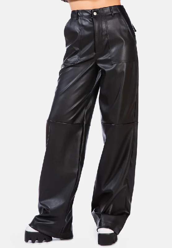 Save Big Faux Leather Stitch Detail Panelled Pants