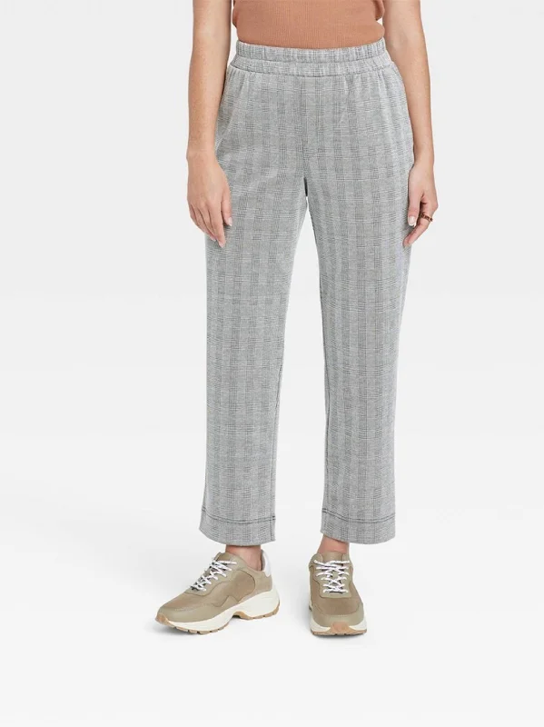 Bundle Offer Women's Plaid Casual Pant,Grey