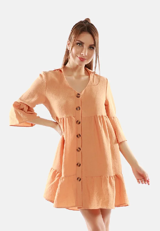 Edgy Fashion Ruched Empire Shirt Dress