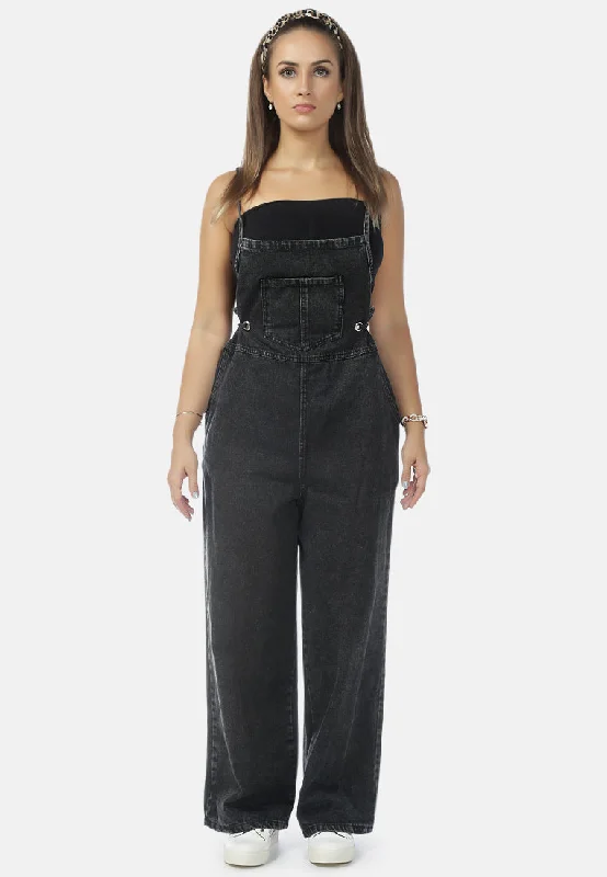 Season Sale Denim Tie- Up Spaghetti Jumpsuit