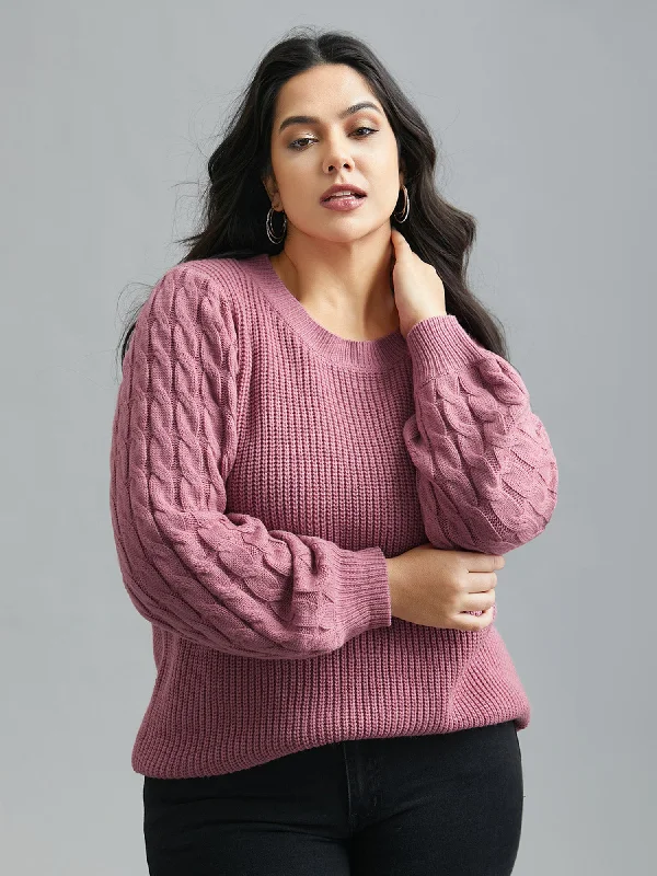 You'Ll Love Us Because Round Neck Textured Cable Knit Pullover