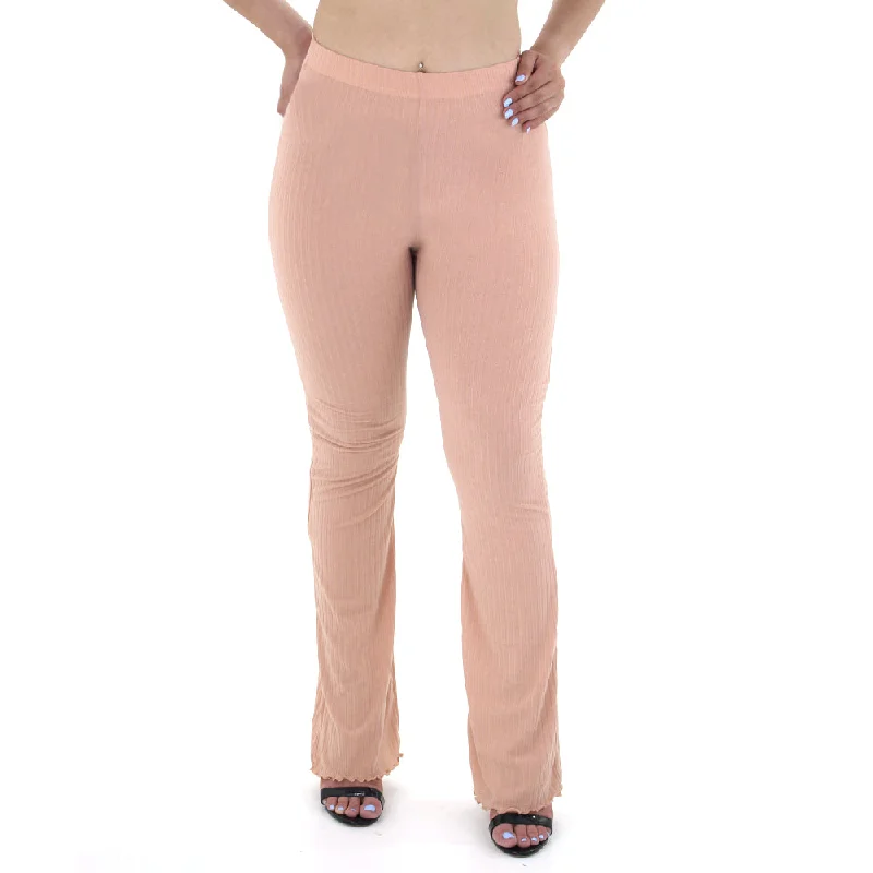 Best Online Women's Boutiques Women's Ribbed Flared Pant,Peach