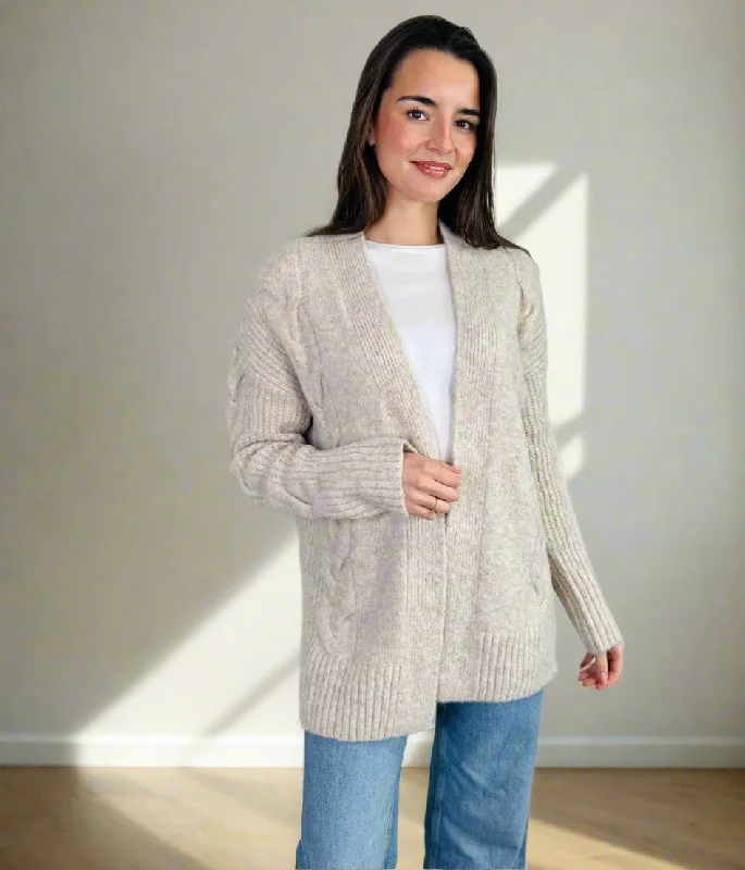 Holiday Gift Guide Sale Stone Cable Contrast Open Cardigan