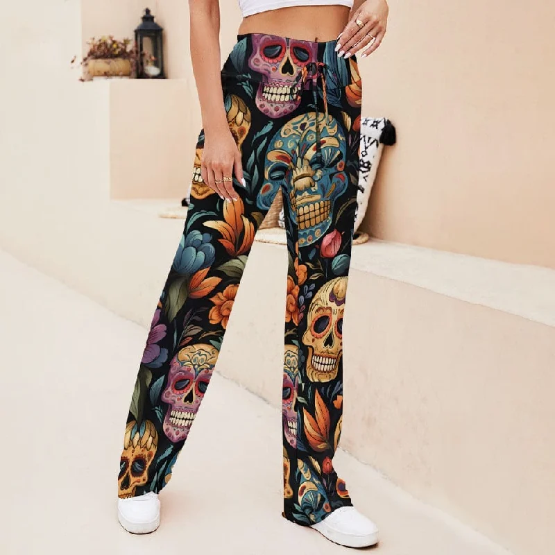 Hot Trends Sugar Skulls Straight Lace-Up Yoga Pants