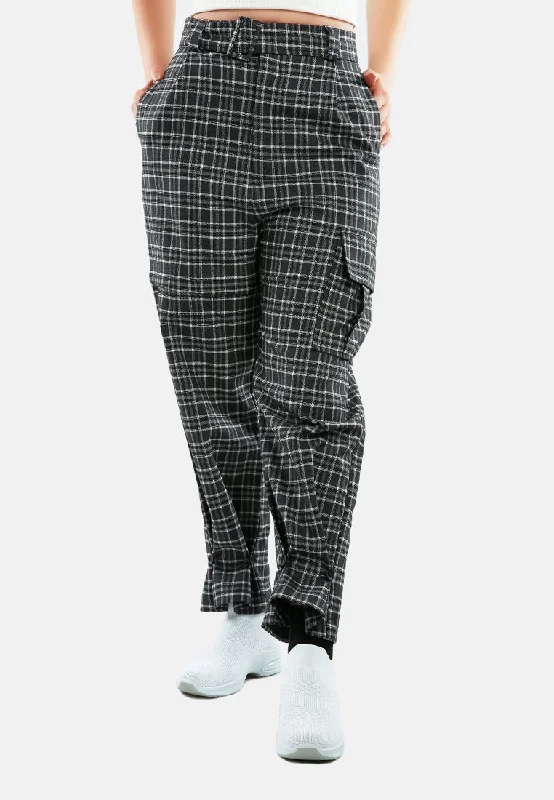 Rocker Chic Fashion Checkered Cargo Jogger Pants