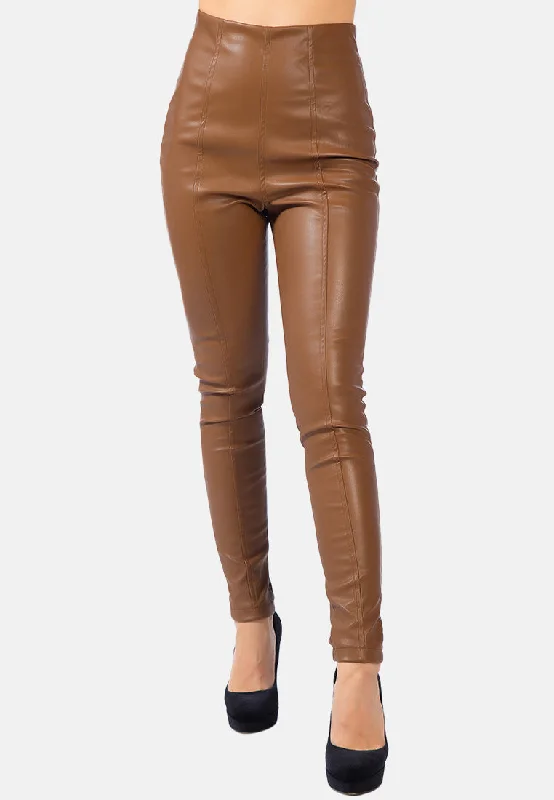 Bold Fashion Faux Leather Stitch Detail High Waist Leggings