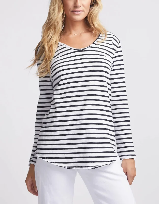 Modern Casual Clothing Original V-Neck Long Sleeve T-Shirt - Black/White Stripe