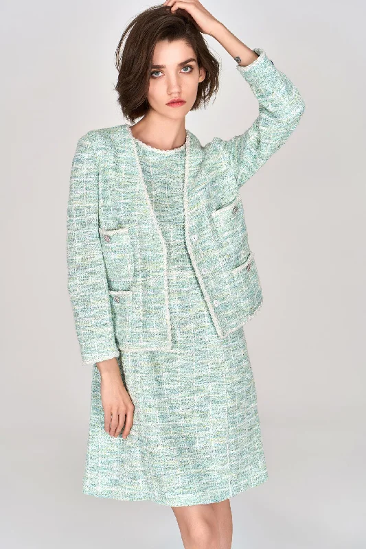 Eclectic Fashion Mint Green V-neck Stretch Tweed Jacket