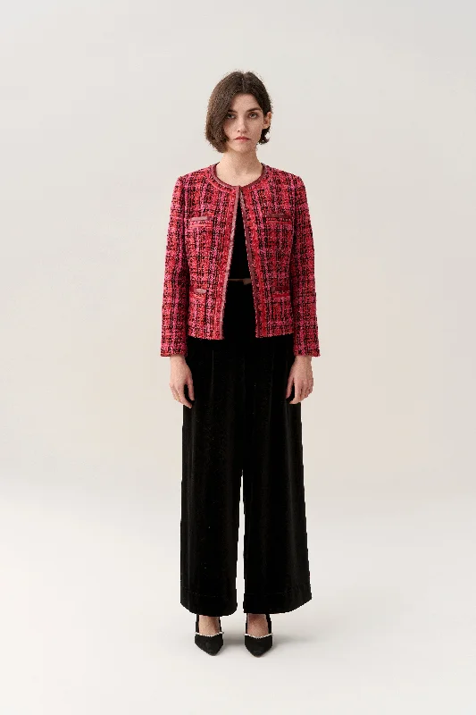 Stylish Statements Checkered Concealed-fastening Patch-pocket Tweed Jacket