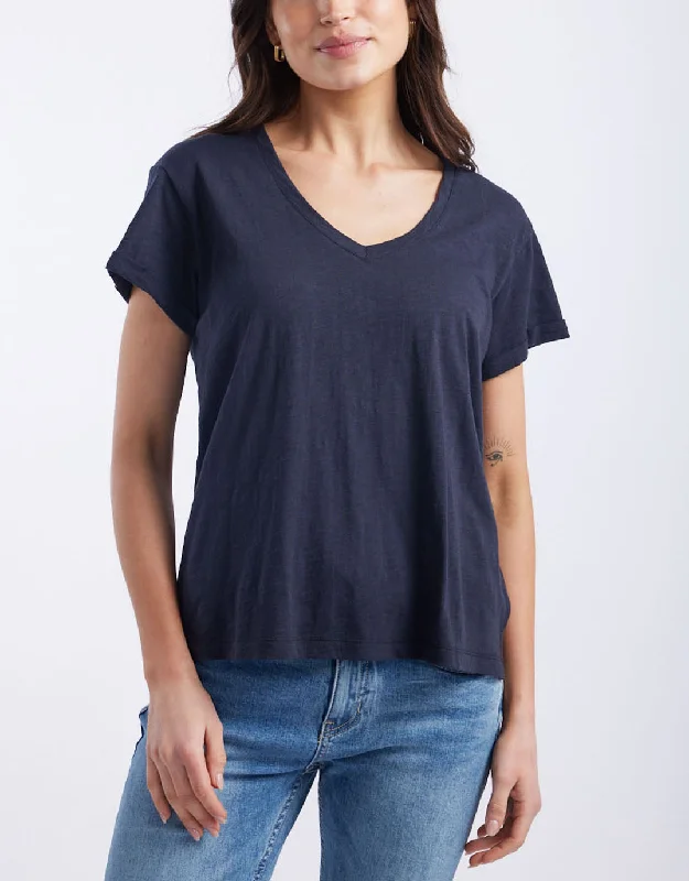 Clothes For Women Turn Back V Neck T-Shirt - Navy