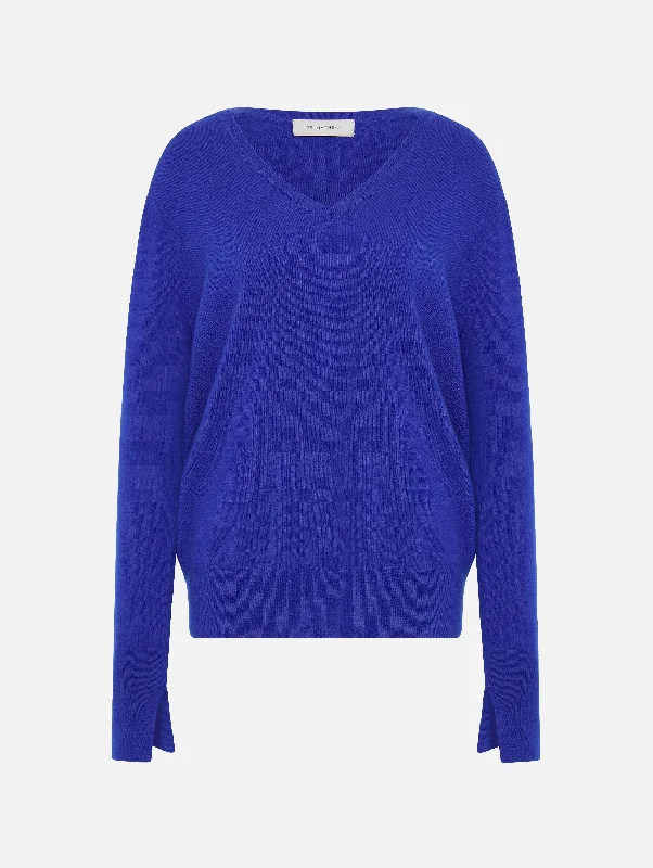 Chic & Cozy Apparel Cashmere V Neck Sweater in Cobalt