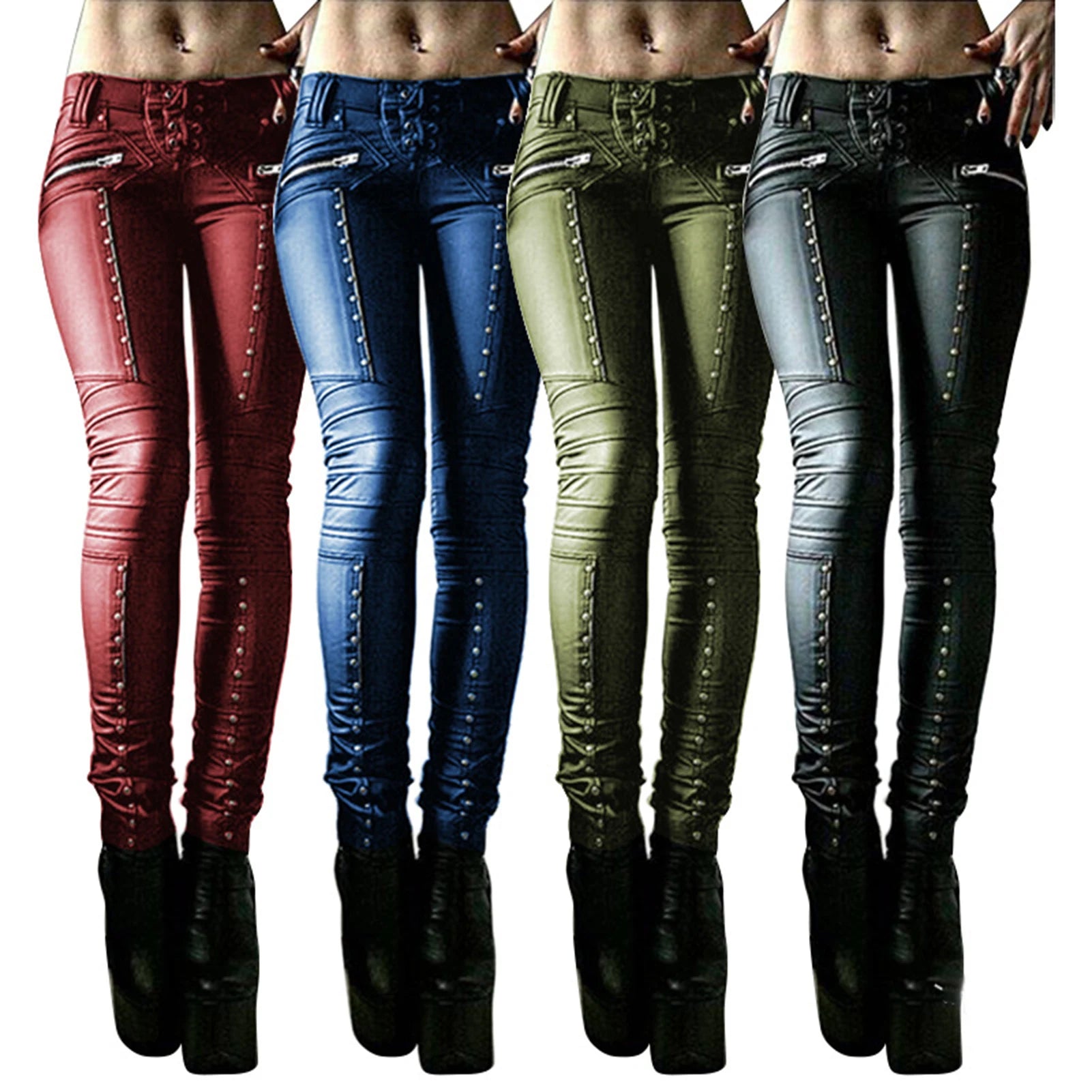 Relaxed Style Women's Retro Steampunk Rivet Zipper Lace up Gothic Pants