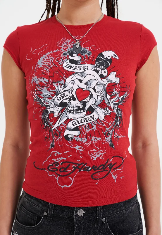 Cool Prices Womens Death Or Glory Love Cap Sleeve T-Shirt Top - Red