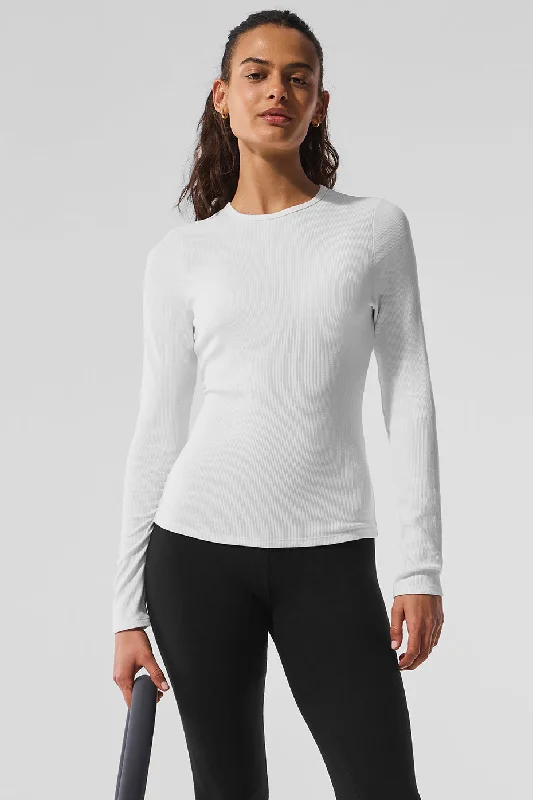 Comfortable Loungewear for Women Ribbed Modal Long Sleeve - White