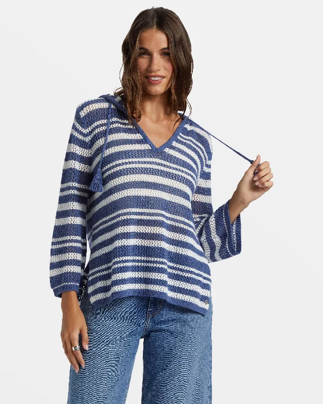 Special Occasion Wear After Beach Break Stripe V-Neck Sweater - Snow White Montauk Stripe