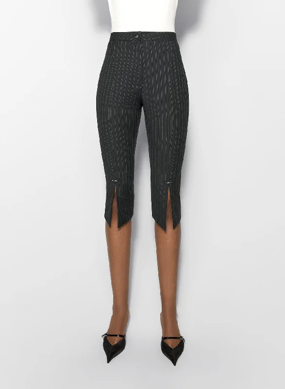 Style Streetwear pinstripe pierced capri pants