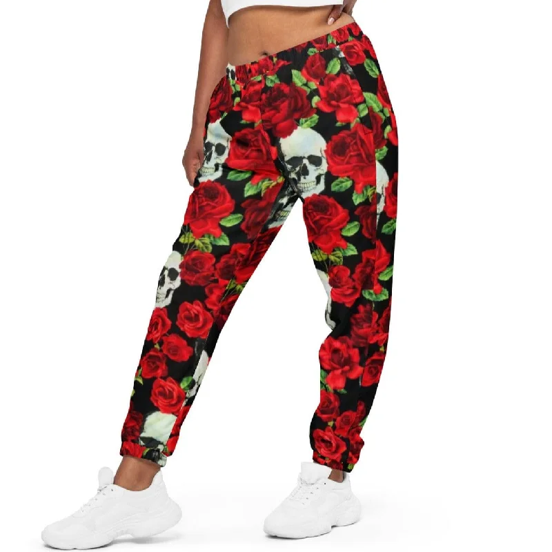 Seasonal Sale Women's Skull Red Floral Track Pants