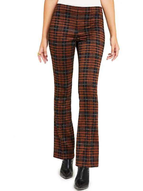 Versatile Outfits Women's Plaid Flare Pants,Brown