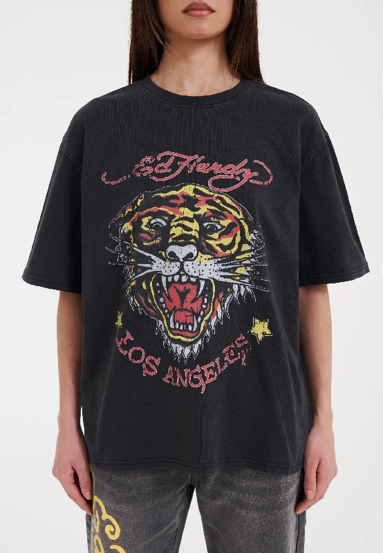 Seasonal Sale Womens La-Tiger-Vintage Tshirt Top - Black