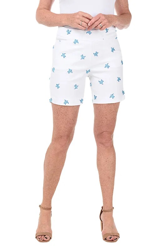 Wardrobe Update Embroidered Turtles Pull-On Stretch Short