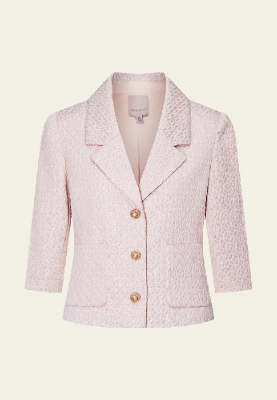 Big Sale Event Pink Lapel Jacquard Cropped Jacket