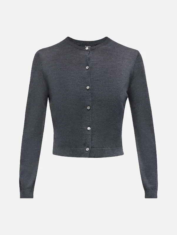 Evening Looks Crop Merino Cardigan in Grey