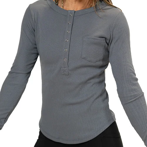 Plus Size Women’s Fashion and Clothing Henley Long Sleeve | Grey