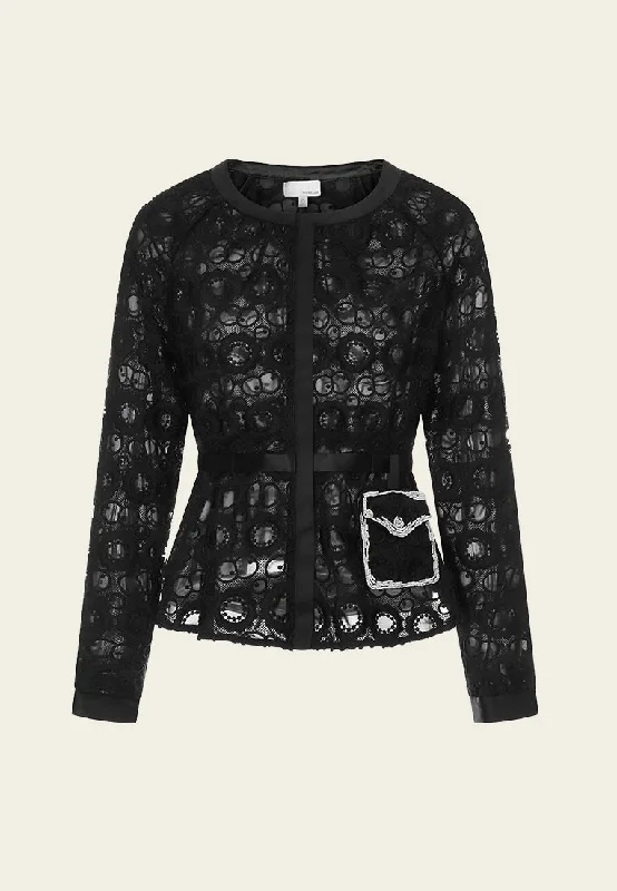 Rocker Chic Fashion Black Lace Slim Waist Jacket