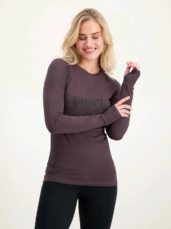 Fashionable Women’s Wardrobe Urban Goddess Namaste Long Sleeve Yoga Top - Berry