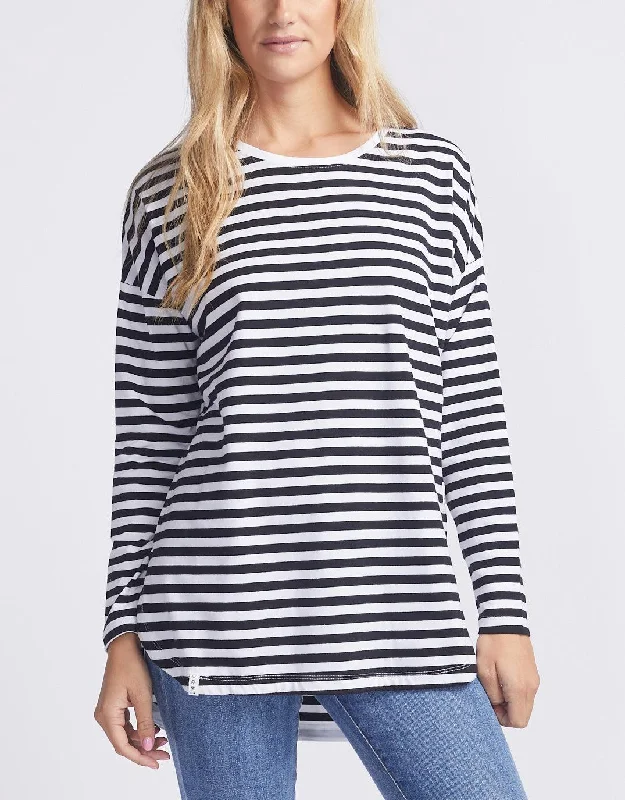 Athleisure Wear Lauren Stripe Long Sleeve Tee - Black & White Stripe