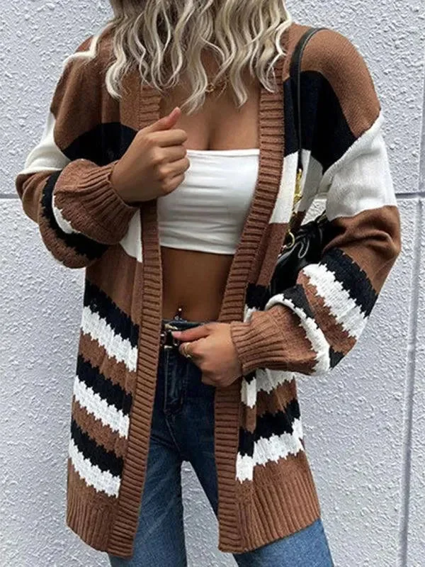 Vibrant Femme Fashion Color Block Women Cardigan Sweater