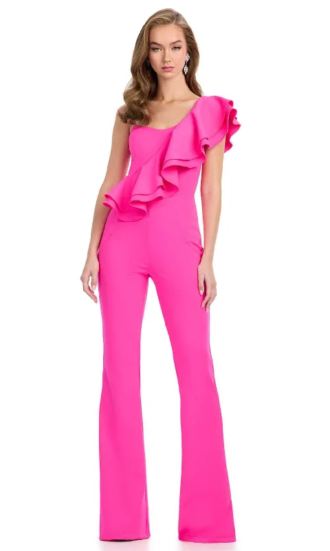 Style Upgrade Ashley Lauren 11965 - Asymmetrical Ruffle Scuba Jumpsuit