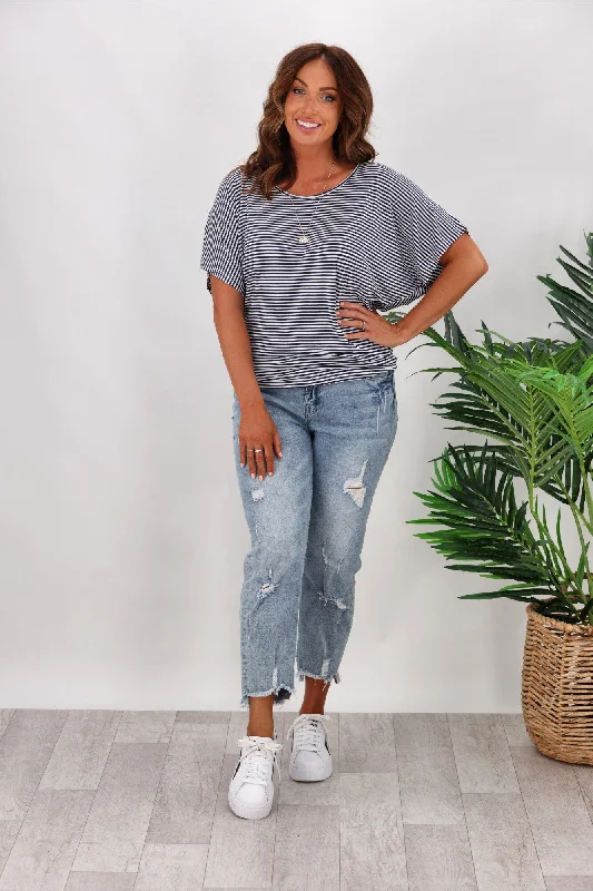 Your Timeless Wardrobe Awaits Betty Basics Maui Tee In Blue/White Stripe